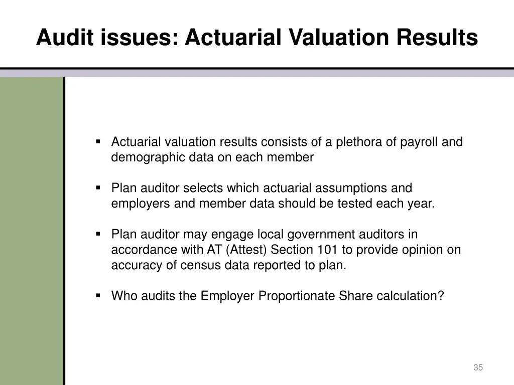 audit issues actuarial valuation results