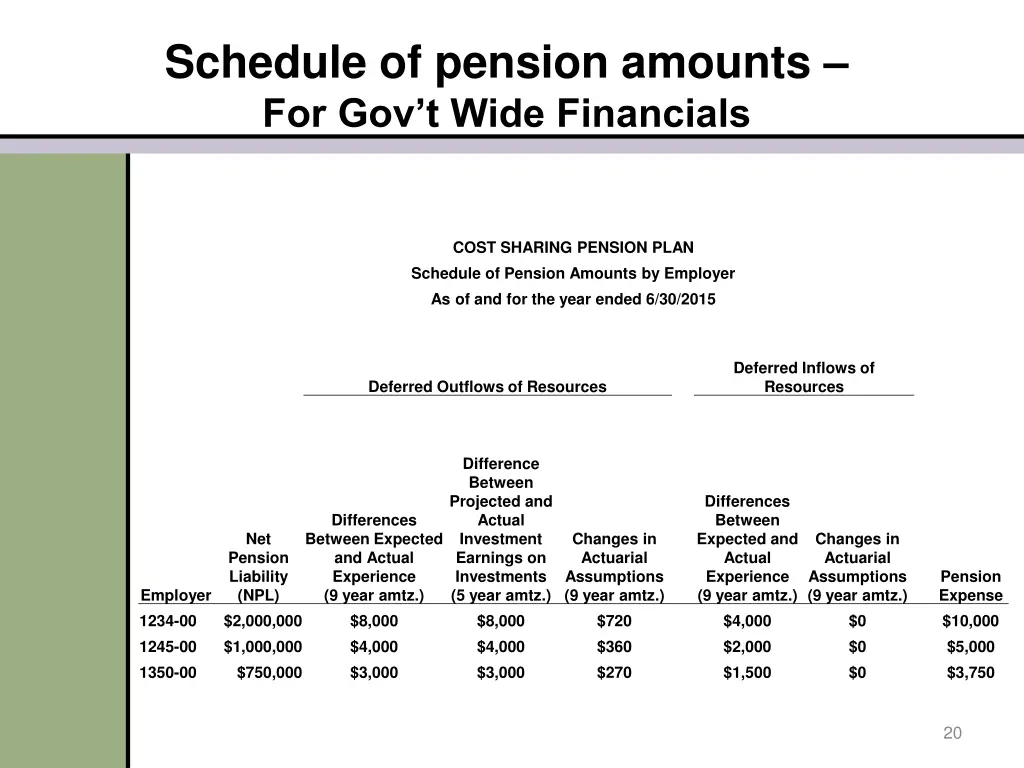 schedule of pension amounts for gov t wide