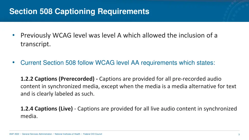 section 508 captioning requirements