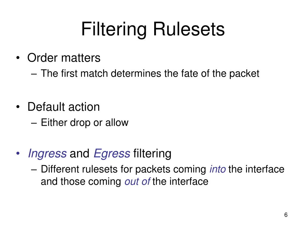 filtering rulesets