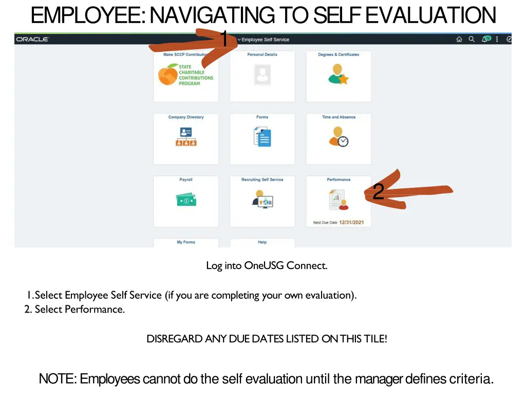 employee navigating to self evaluation 1