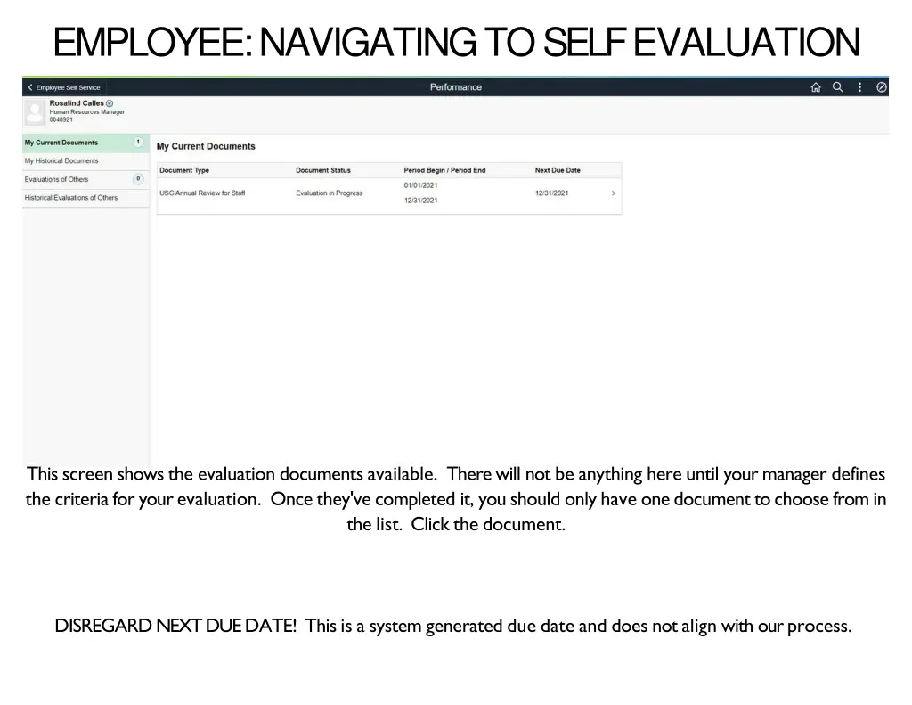 employee navigating to self evaluation