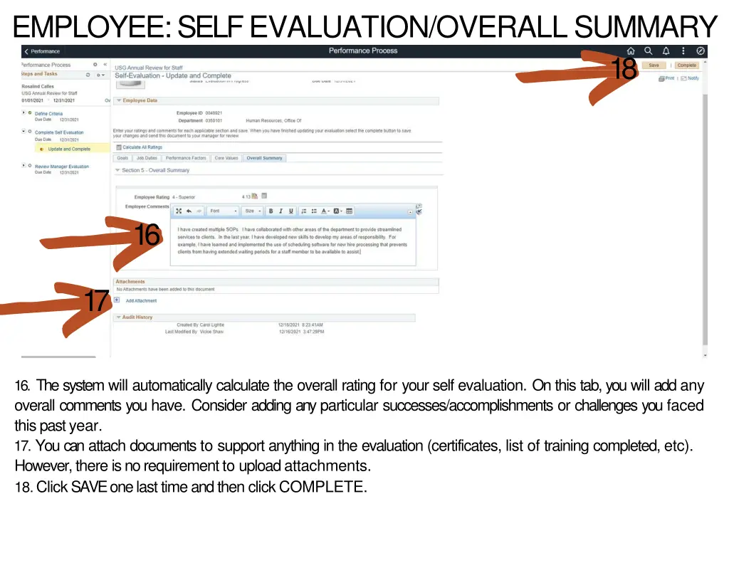 employee self evaluation overall summary