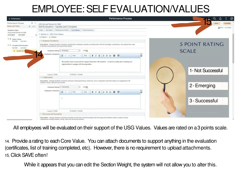 employee self evaluation values