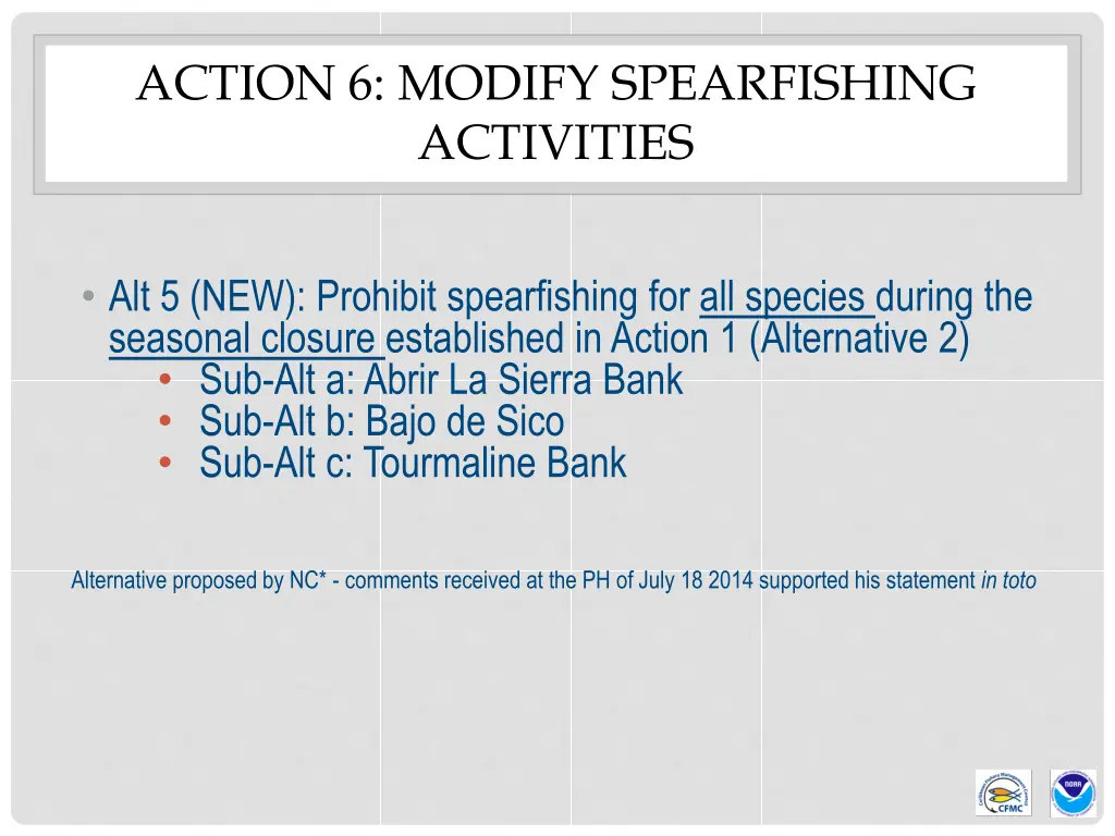 action 6 modify spearfishing activities 2