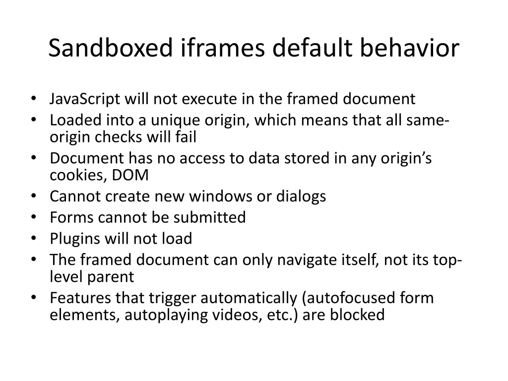 sandboxed iframes default behavior