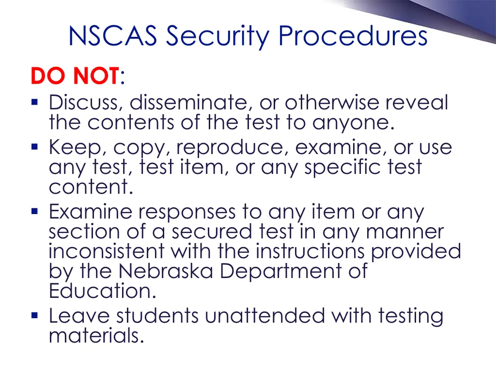 nscas security procedures do not discuss