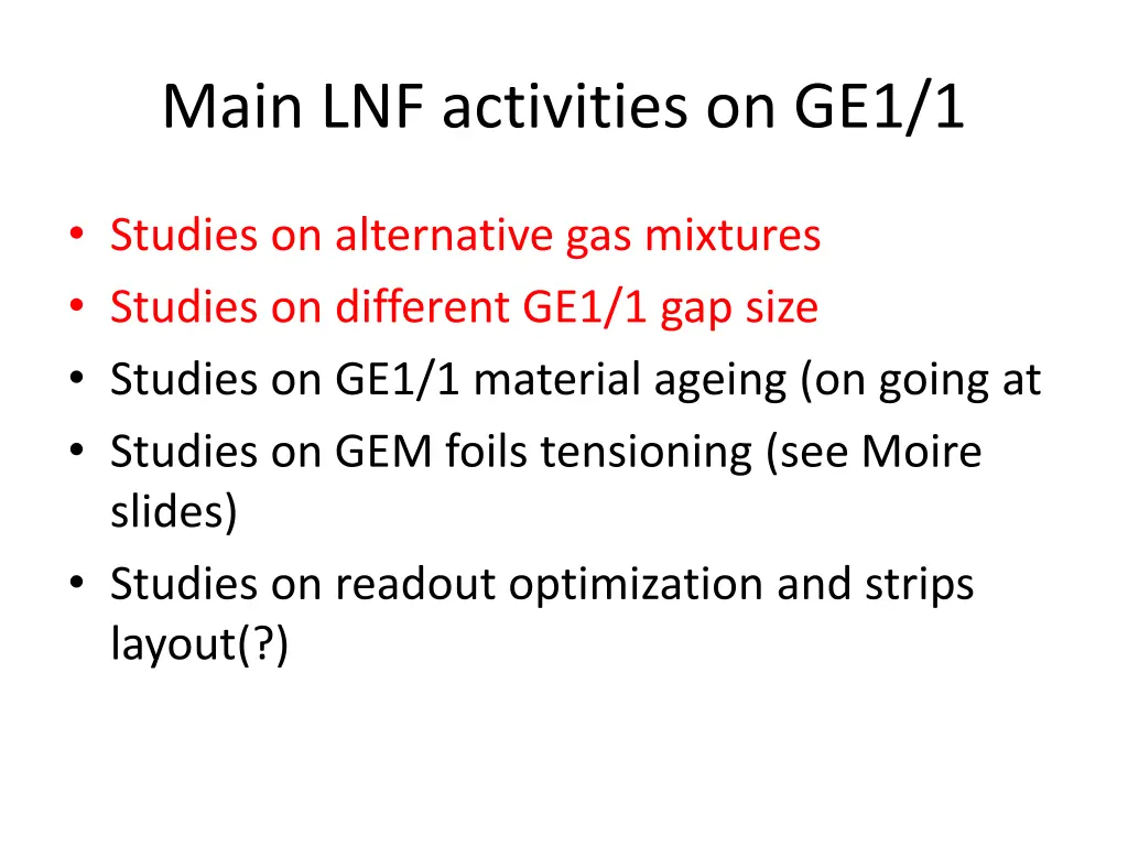 main lnf activities on ge1 1