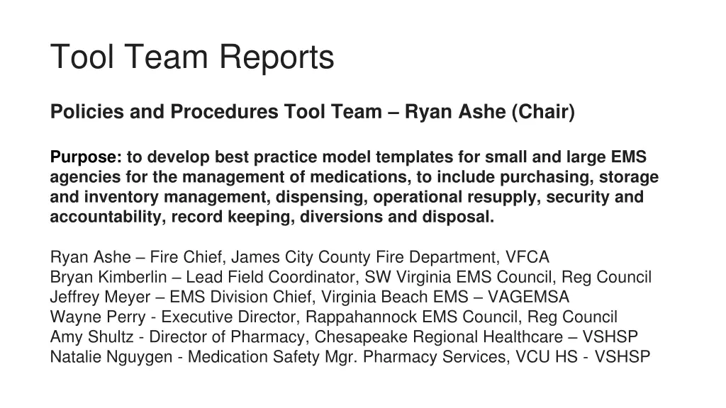 tool team reports 1