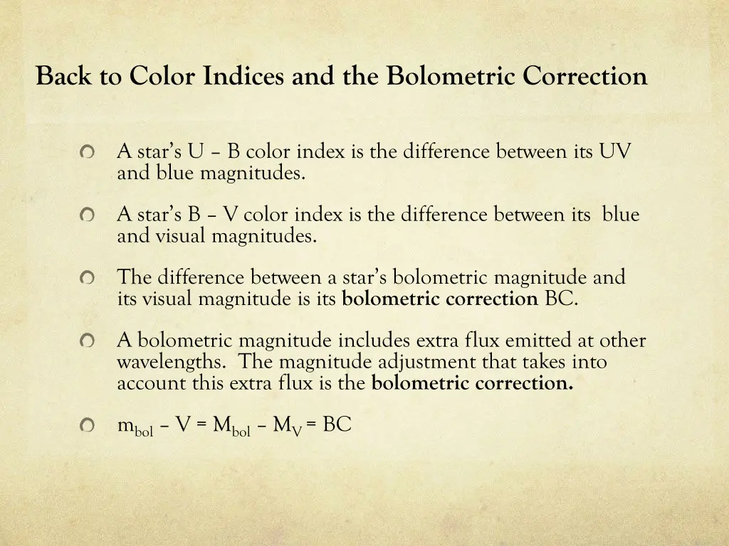 back to color indices and the bolometric