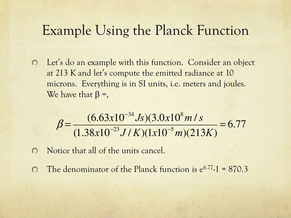 example using the planck function