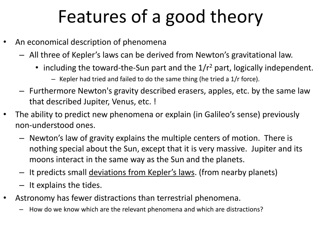 features of a good theory