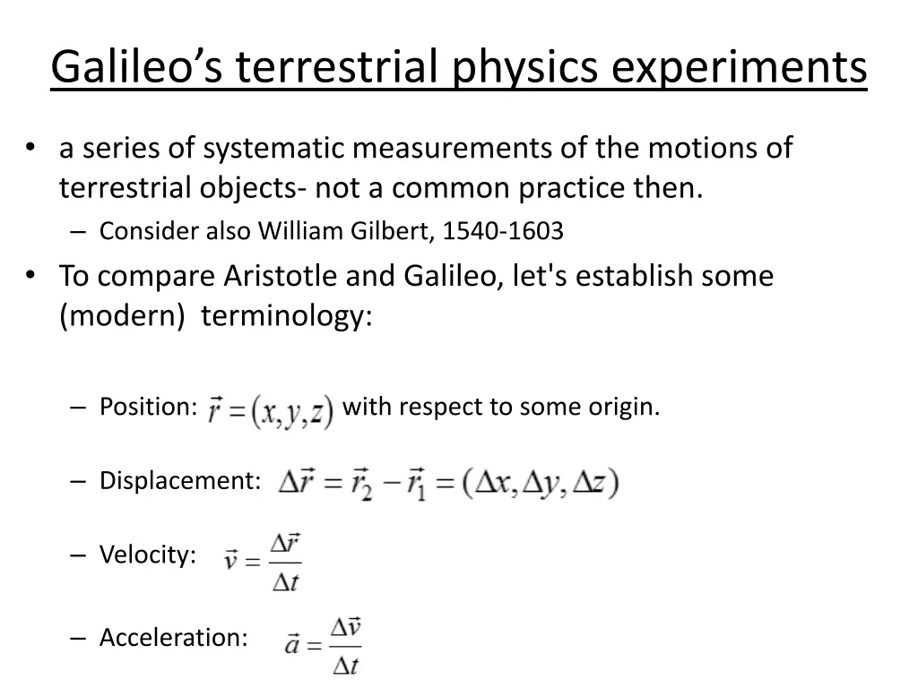 galileo s terrestrial physics experiments