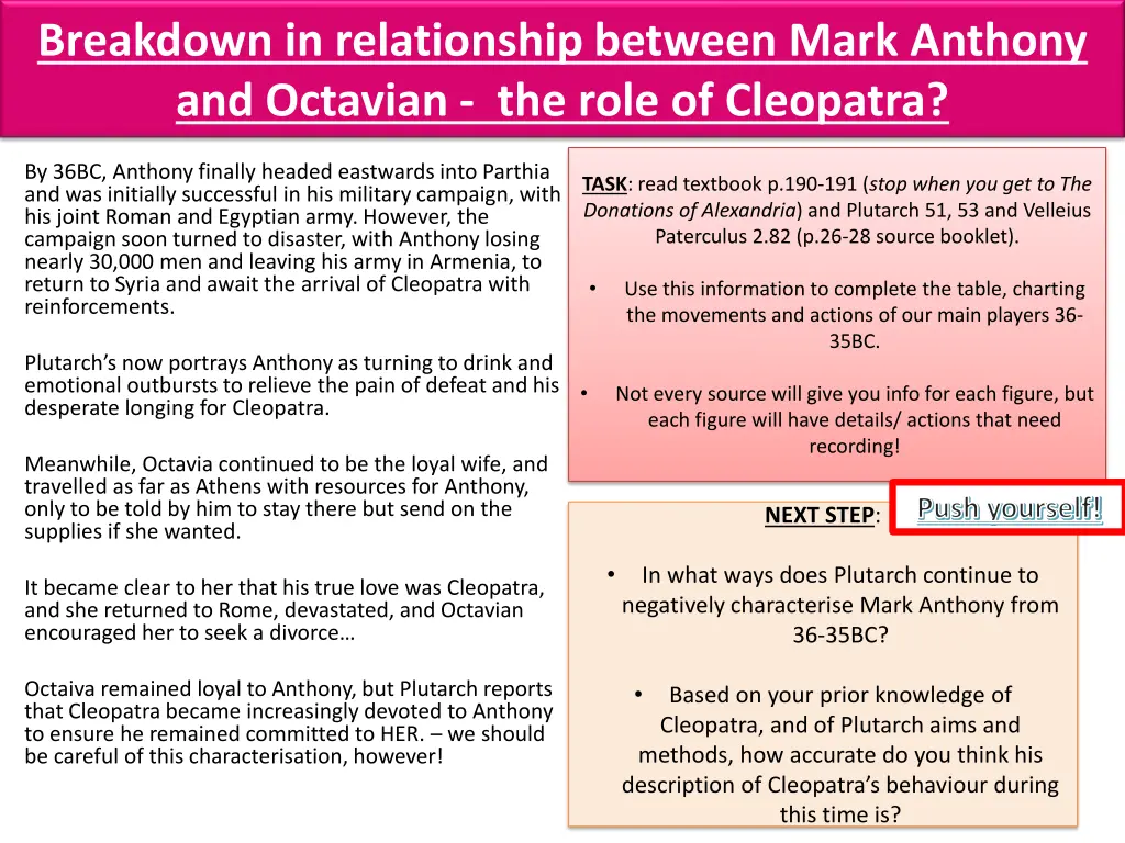 breakdown in relationship between mark anthony