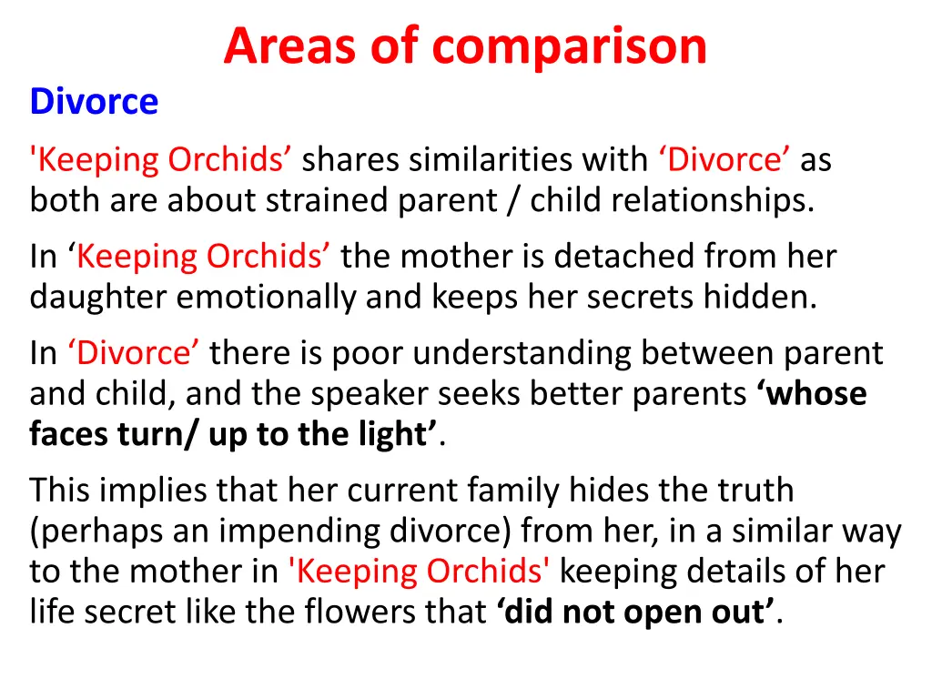 areas of comparison