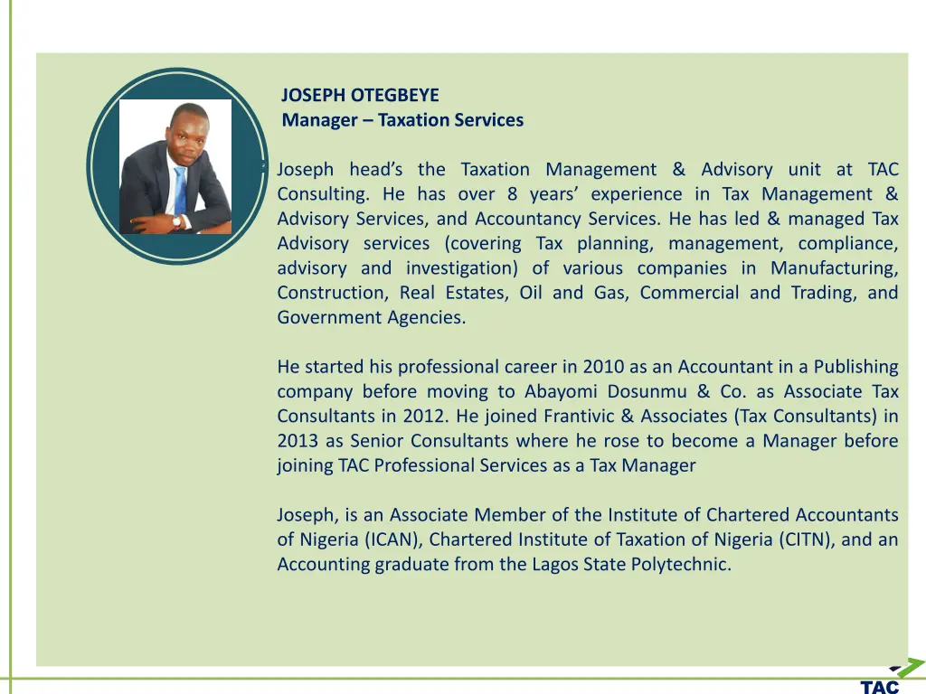 joseph otegbeye manager taxation services