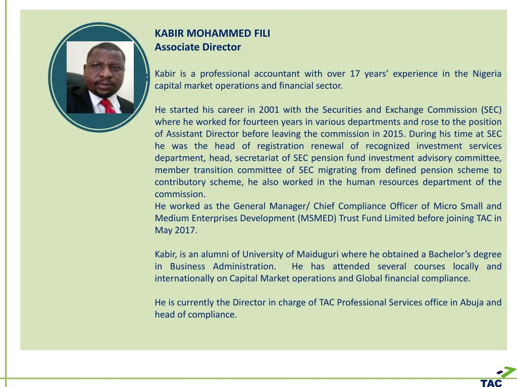 kabir mohammed fili associate director