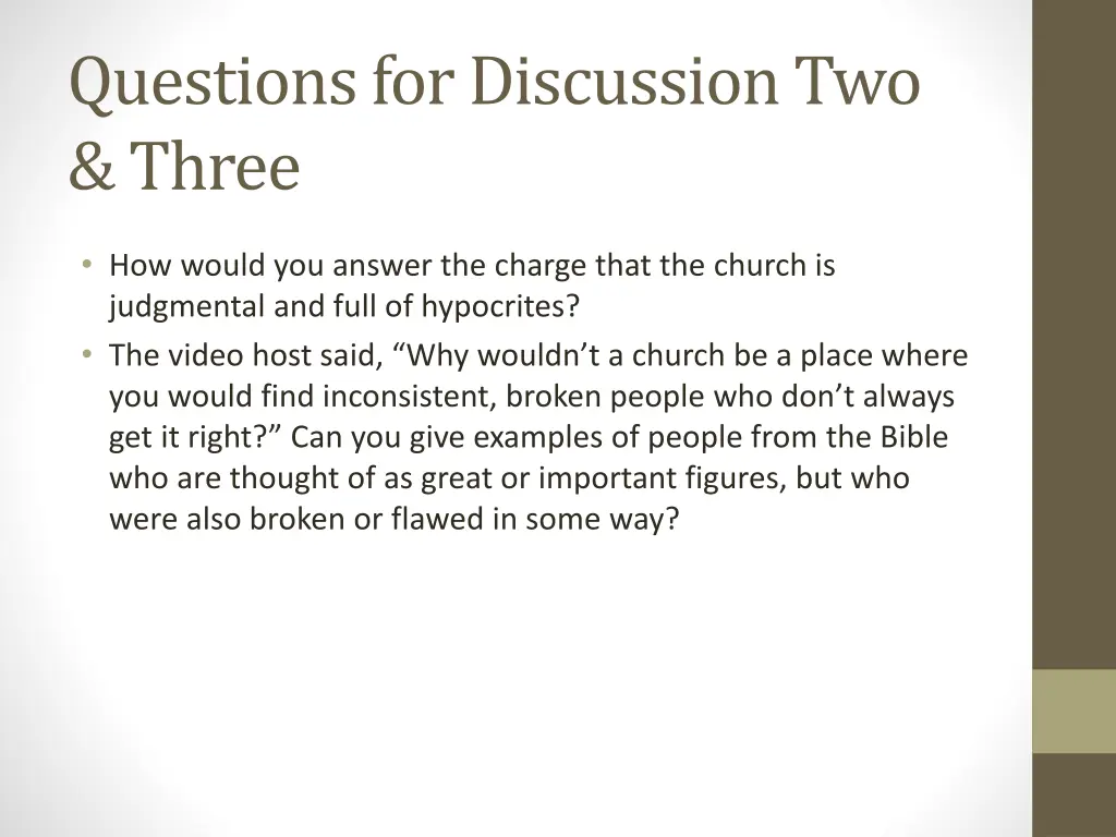 questions for discussion two three