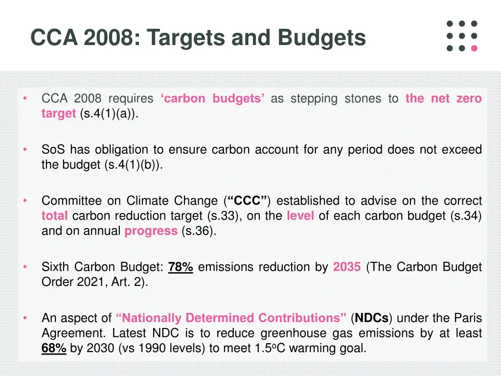 cca 2008 targets and budgets