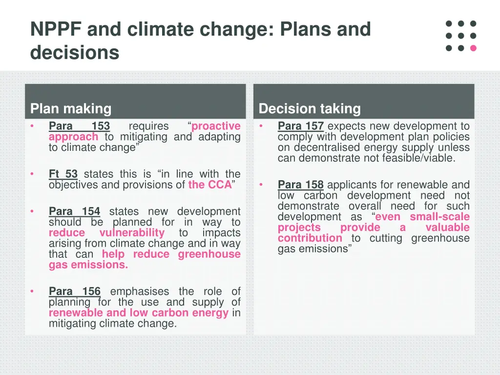 nppf and climate change plans and decisions