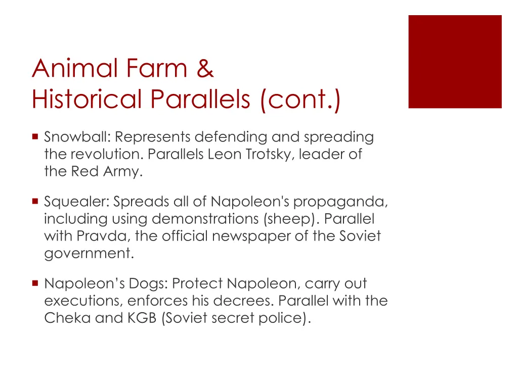 animal farm historical parallels cont