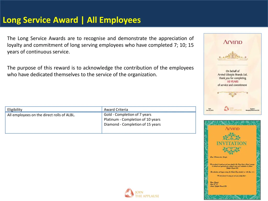 long service award all employees