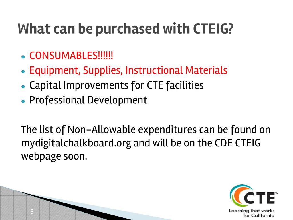 what can be purchased with cteig