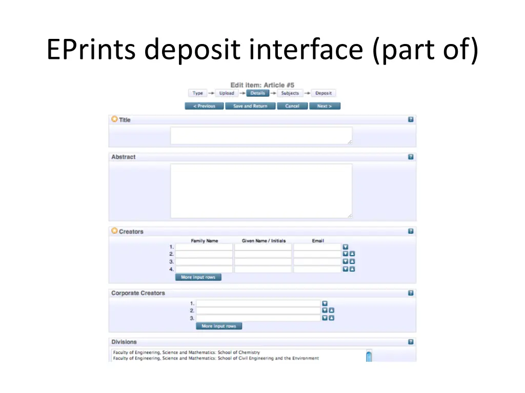 eprints deposit interface part of