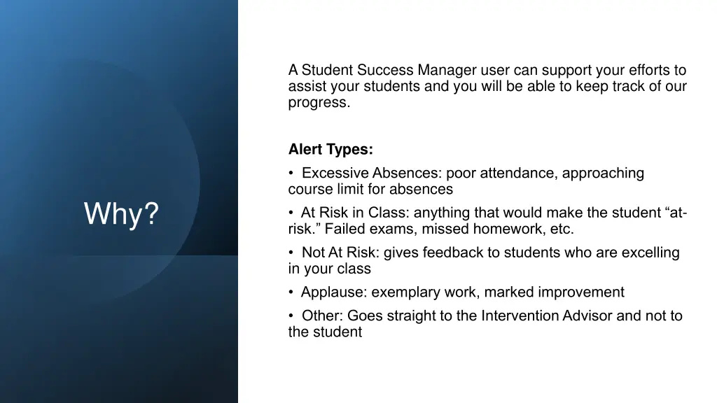 a student success manager user can support your