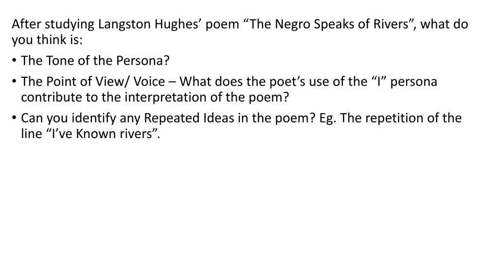 after studying langston hughes poem the negro