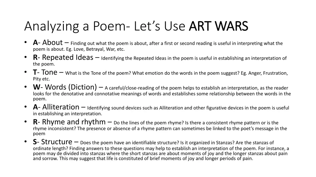 analyzing a poem let s use art wars a about