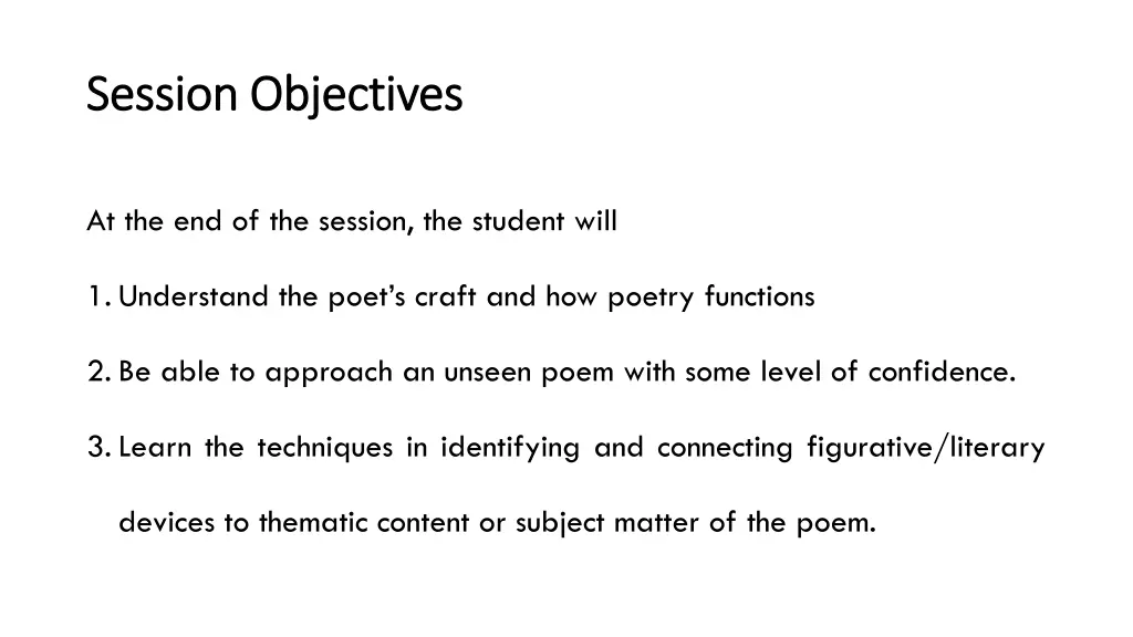 session objectives session objectives