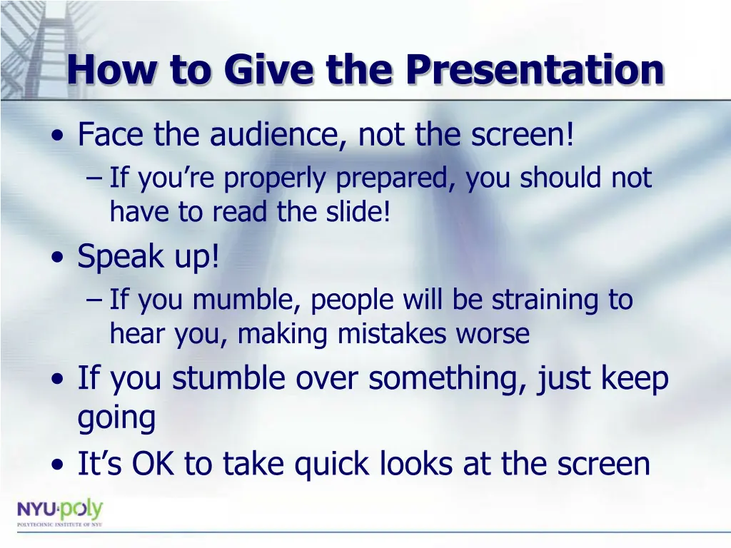 how to give the presentation