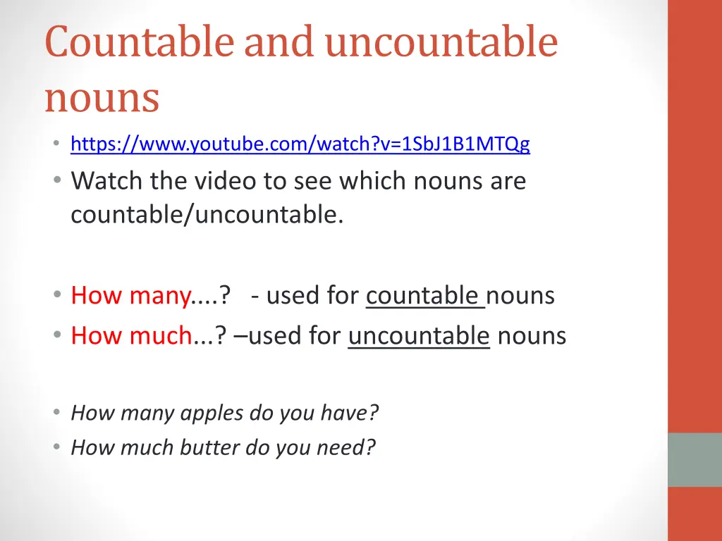 countable and uncountable nouns https www youtube