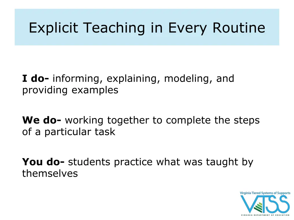 explicit teaching in every routine