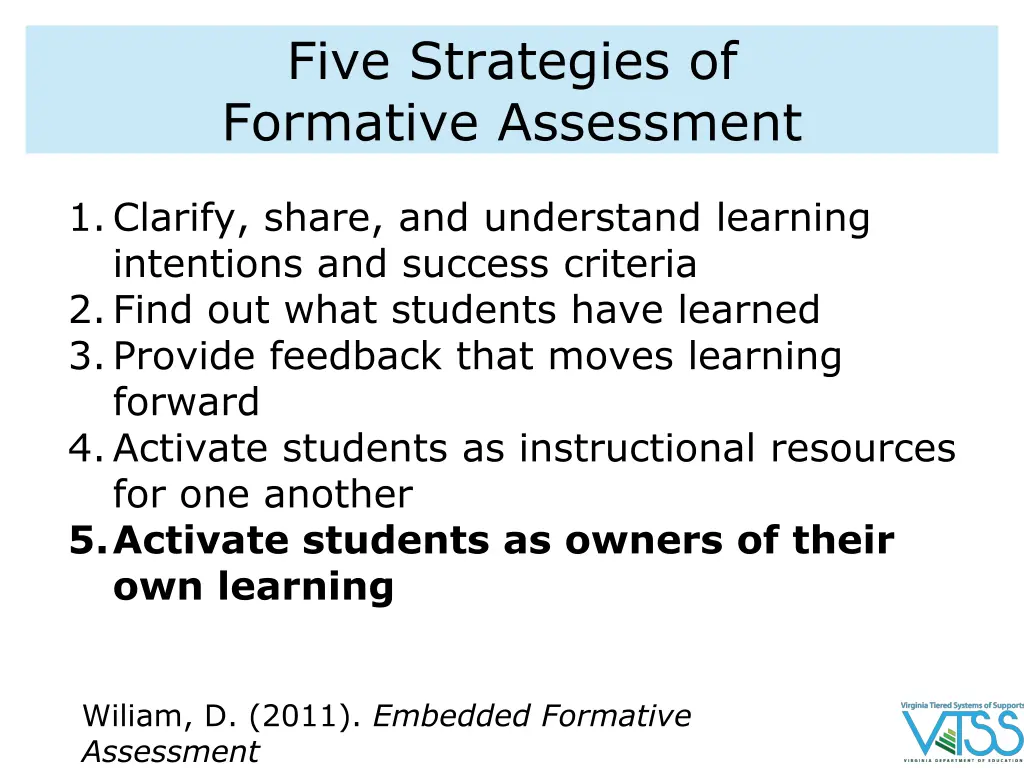 five strategies of formative assessment