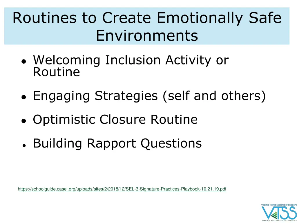 routines to create emotionally safe environments