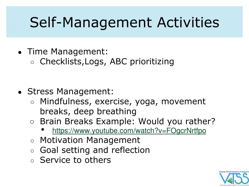 self management activities