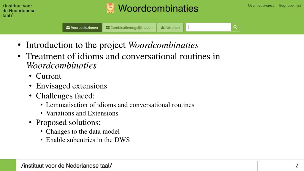 introduction to the project woordcombinaties