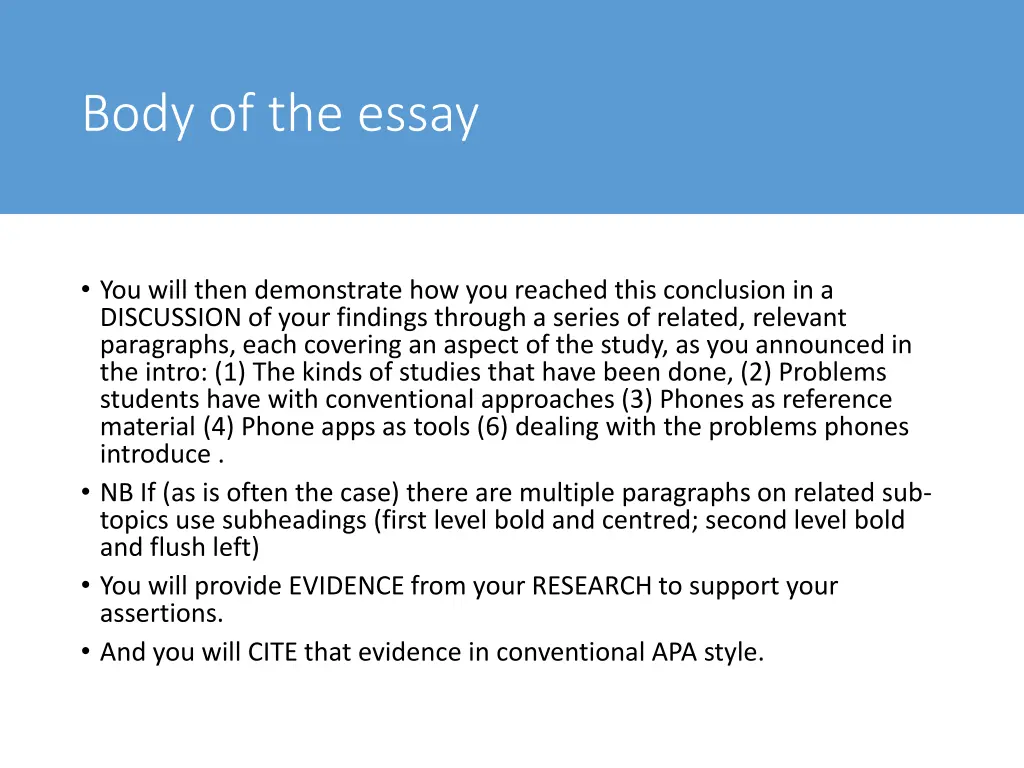 body of the essay