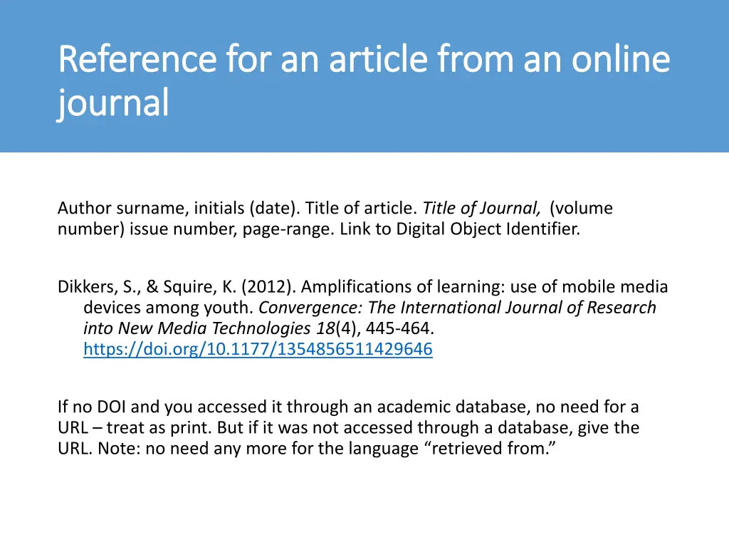 reference for an article from an online reference