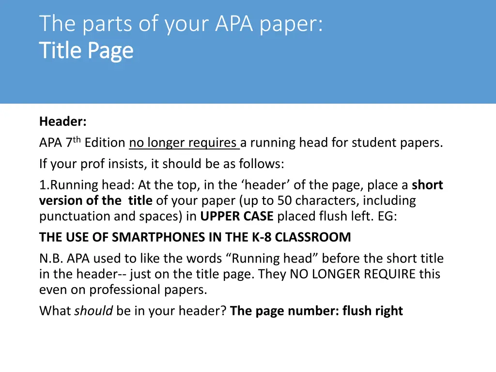 the parts of your apa paper title page title page