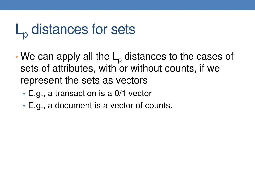 l p distances for sets