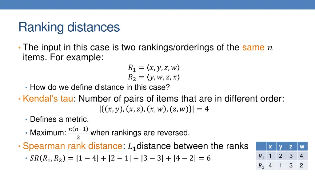 ranking distances