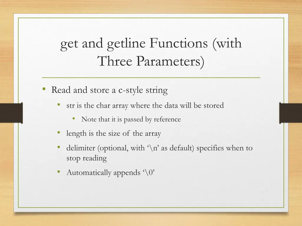 get and getline functions with three parameters