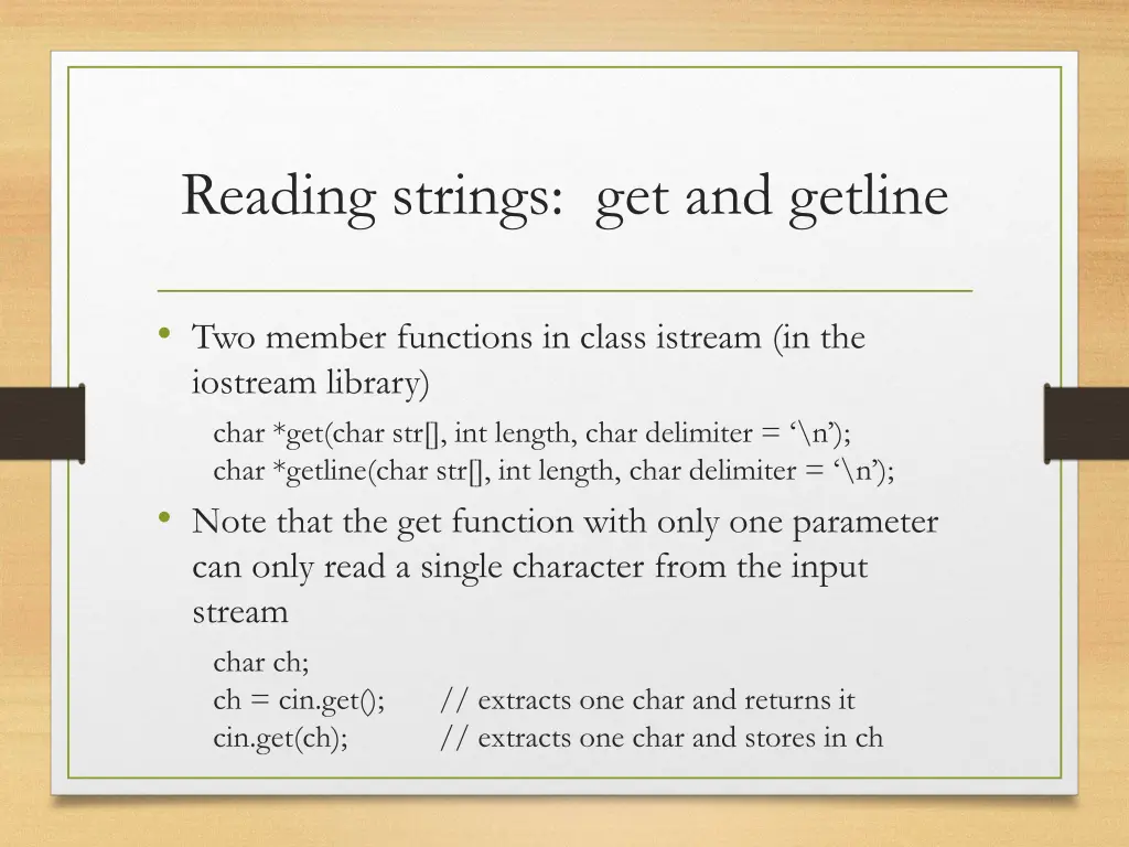 reading strings get and getline