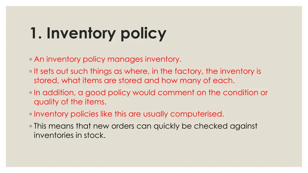 1 inventory policy