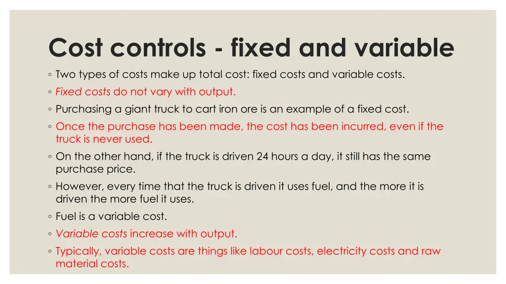 cost controls fixed and variable