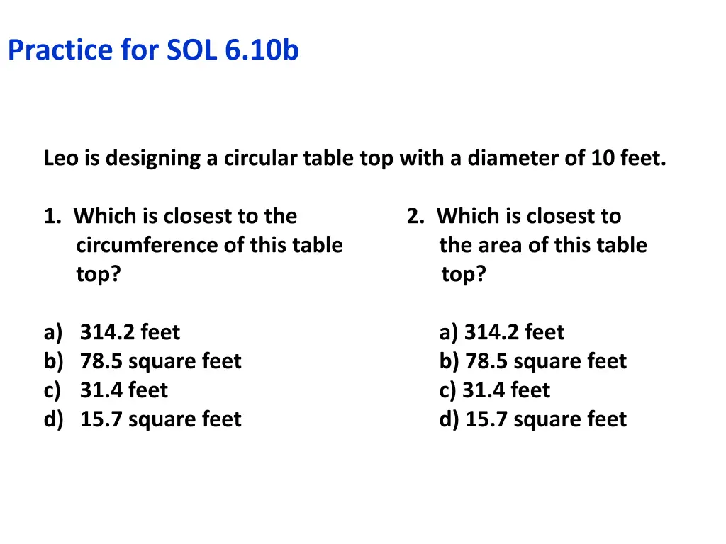 practice for sol 6 10b