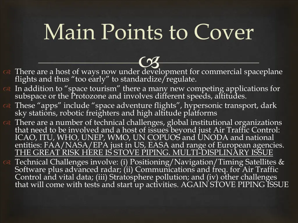 main points to cover